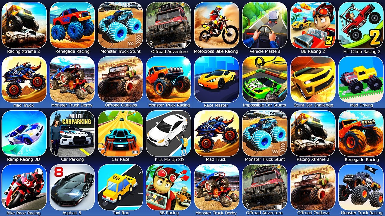Monster Truck Stunt,Mad Truck,Racing Xtreme 2,Renegade Racing,Offroad Adventure,Vehicle Masters,Race