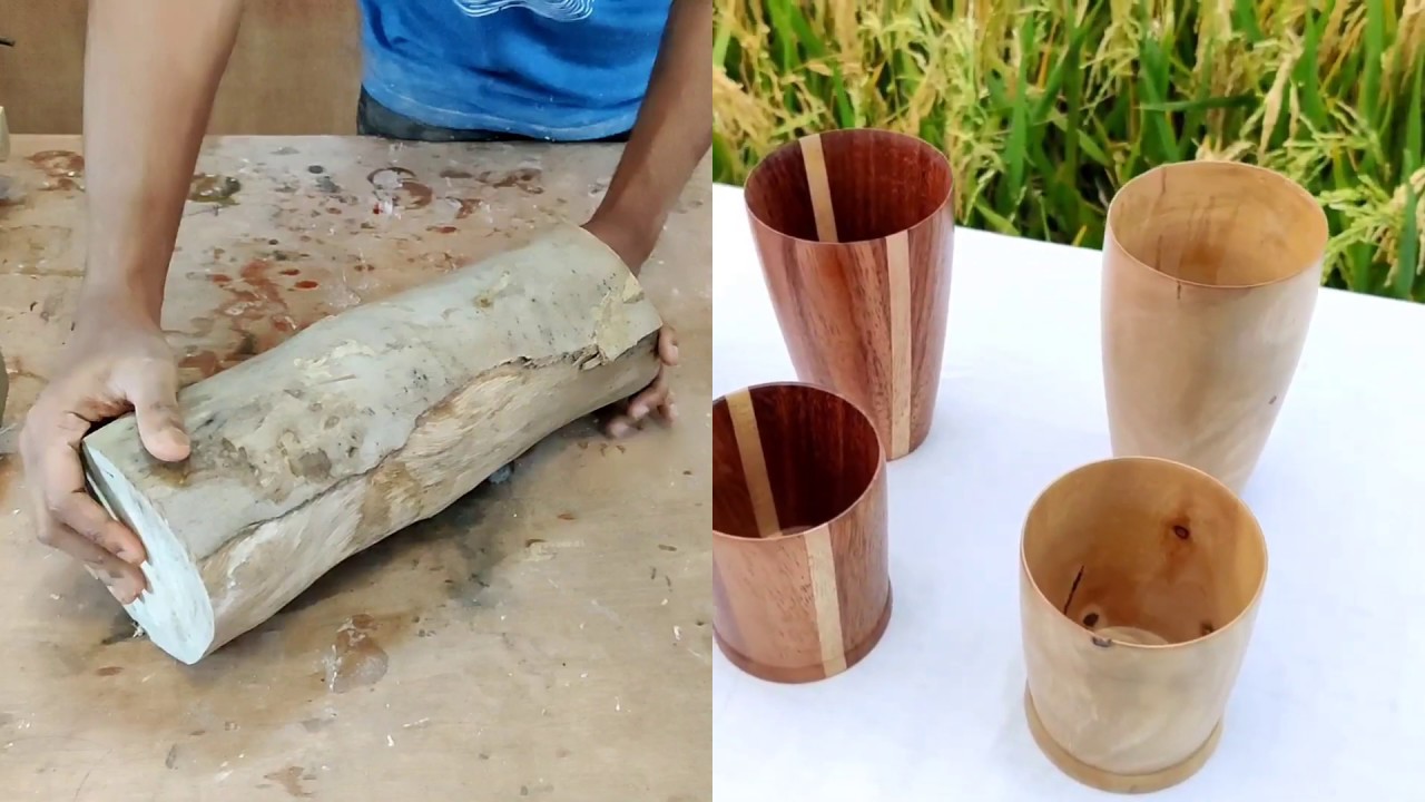Handmade drinking glass from wood Make wooden tumbler from reclaimed