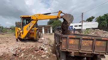 JCB 3dx Backhoe Loader Machine Loading Mud In Mahindra 475 Di Tractor and Stuck in Mud Jcb Video jcb