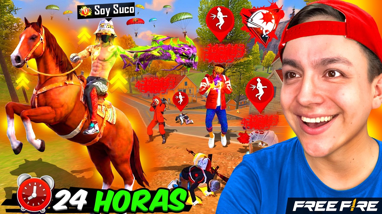 24 HORAS USANDO EL CABALLO EN FREE FIRE🐴ME SORPRENDI😱!!