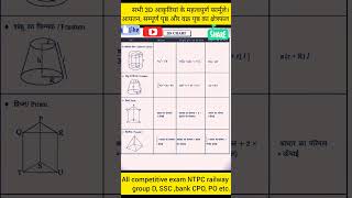 3D Mensuration formula🔥#ssc #exam #shorts #ytshorts #mathsrecord
