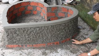 Building Heart Aquarium with Cement and Brick - DIY Gaden Decoration