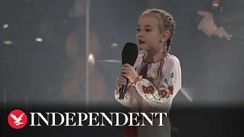 Amelia Anisovych: Ukrainian girl who sang Let It Go in bomb shelter performs national anthem