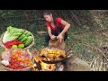 Yummy Chicken thigh and egg curry with snail So delicious food for dinner, Survival cooking