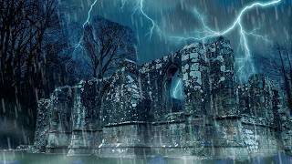 Massive Thunderstorm Sounds for Sleeping  Rain Noise at Medieval Abbey Dark Screen