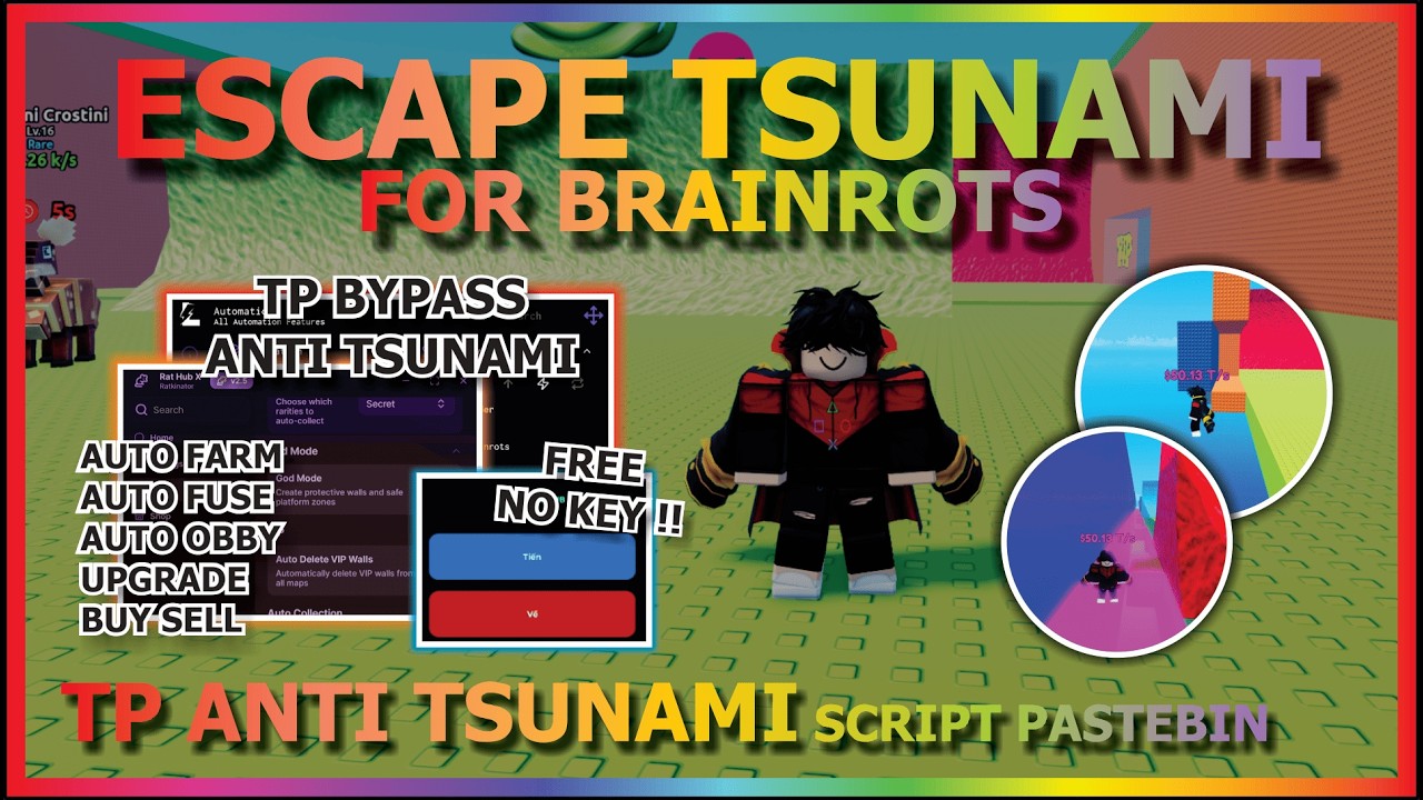 ESCAPE TSUNAMI FOR BRAINROTS Script Pastebin 2026 AUTO FARM, GOD MODE, TP, ANTI TSUNAMI (NO KEY) 🌊