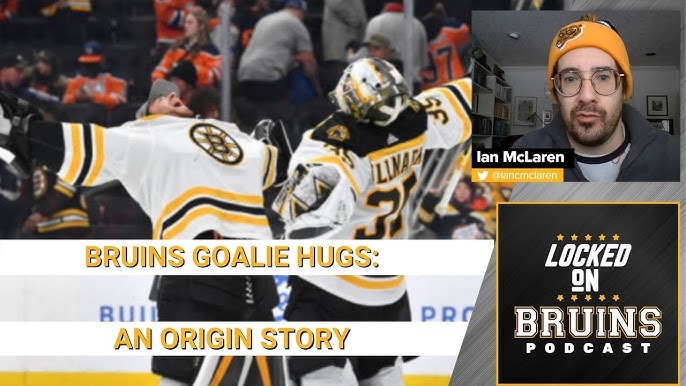 Jeremy Swayman, Linus Ullmark Bear hug Boston Bruins signatures