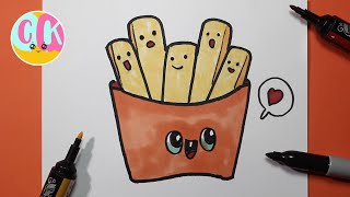 رسم سهل | كيف ترسم بطاطس مقلية للصغار بالخطوات |  Draw a Cute Fries