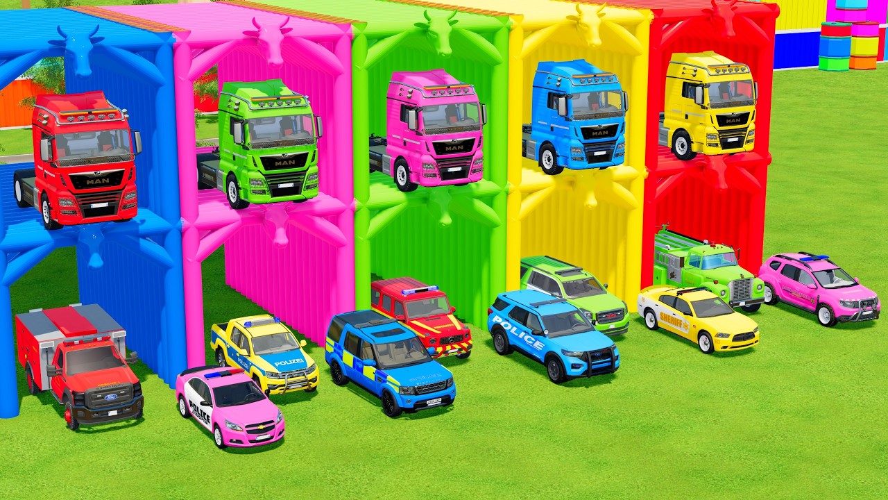 TRANSPORTING ALL POLICE CARS and AMBULANCE EMERGENCY VEHICLES WITH MERCEDES POLICE TRUCKS ! FS22 #3