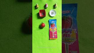 fruit pen strawberries on frozen plate vs strawberries in origami#shorts