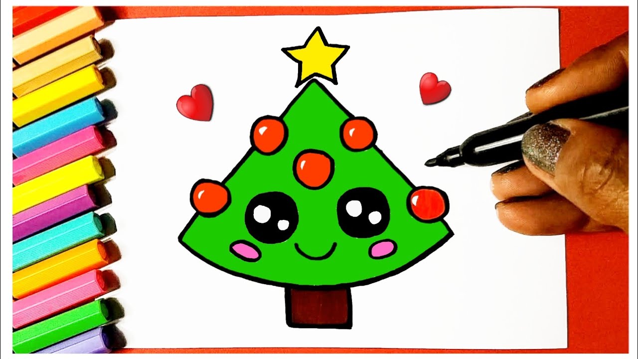 Como desenhar Cartão Feliz Natal fofo ❤ Desenhos Kawaii - Desenho para  Desenhar 