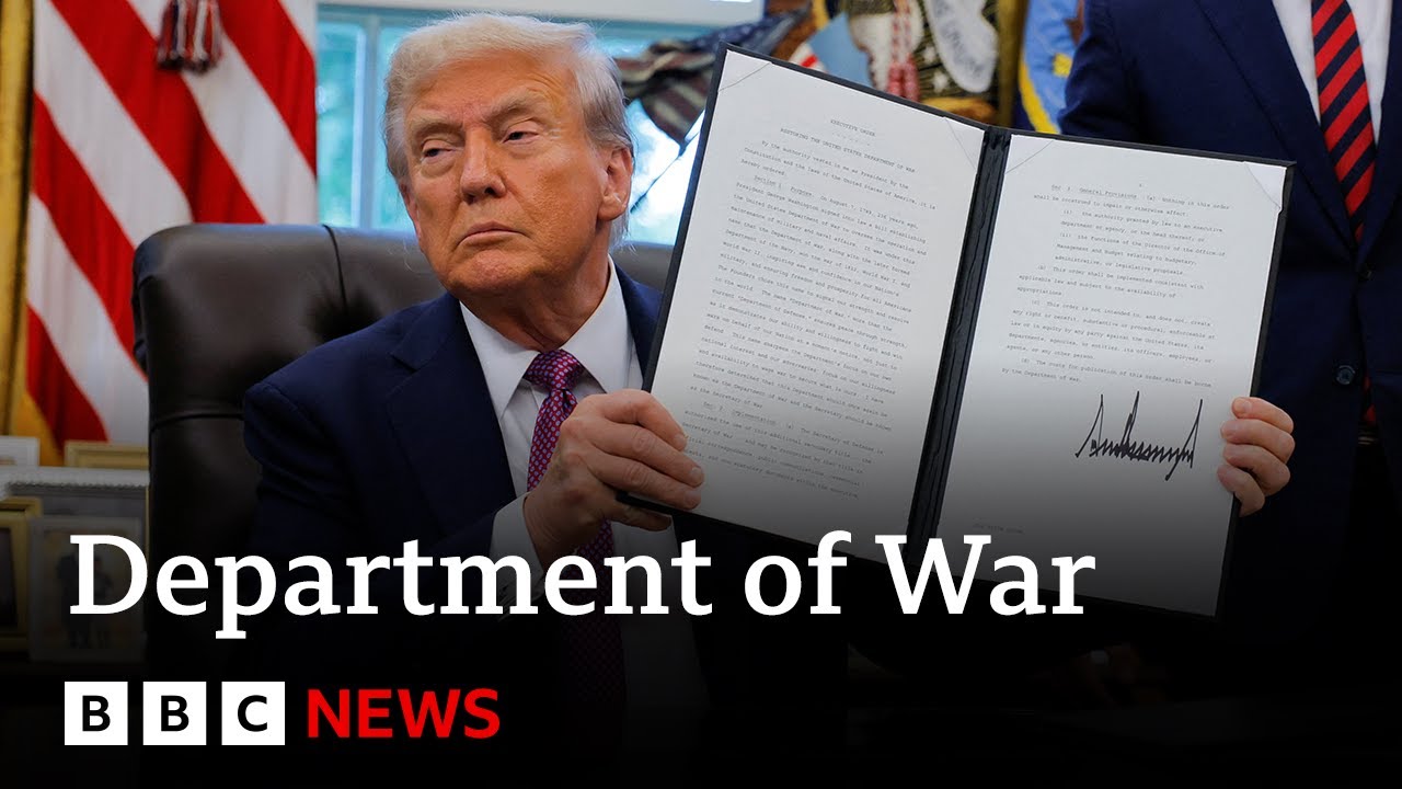 Donald Trump rebrands Department of Defense as Department of War | BBC News Donald Trump rebrands Department of Defense as Department of War | BBC News