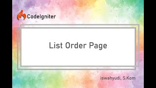 List Order Page - Build eCommerce Website Using CodeIgniter 3