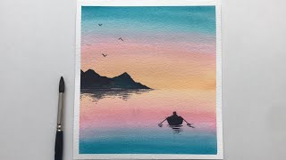 watercolor easy sunset beginners paint tutorial challenge daily