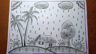 Rainy Season Drawing Pencil Sketchrainy Season Drawing Easy And Beautifulkids Drawing Rainy Season