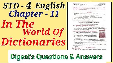 Std. 4 | English |  lesson - 11 | In the World of Dictionaries |  Digest answer | Workbook answers