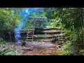 Solo bushcaft build a bushcaft house on the stream bushcraft skills with bamboo