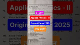 Applied Physics 2nd Semester Polytechnic Original Question Paper 2025 || #bteup #exam #shorts