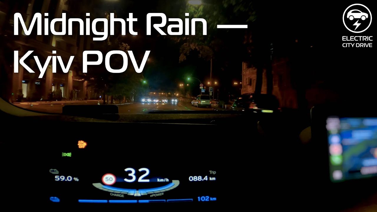 Night Rain Drive in Kyiv | Real-Time POV in Electric Car [4K]