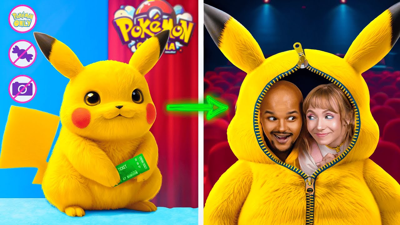 Falešní Pokémoni proti skutečným Pokémonům! Snadná výzva o vplížení se do kina!
