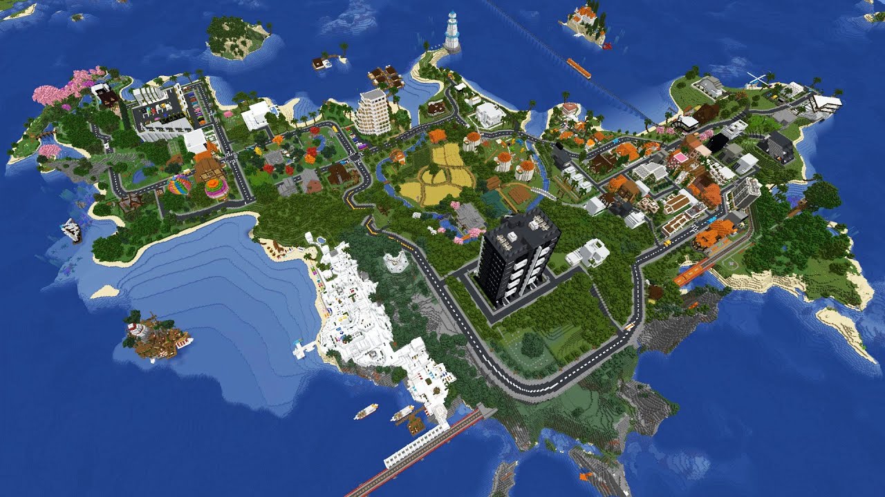 Modern city on island in minecraft - YouTube