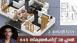 Kerala House plans/3D plan 650 sqft/House plans malayalam/Haneed Anugrahas