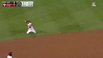 PIT@PHI: Galvis throws from his knees to nab Freese