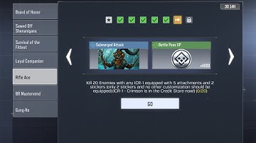 Kill 20 Enemies with any ICR - 1 equipped with 5 attachments and 2 stickers (only 2 stickers and no