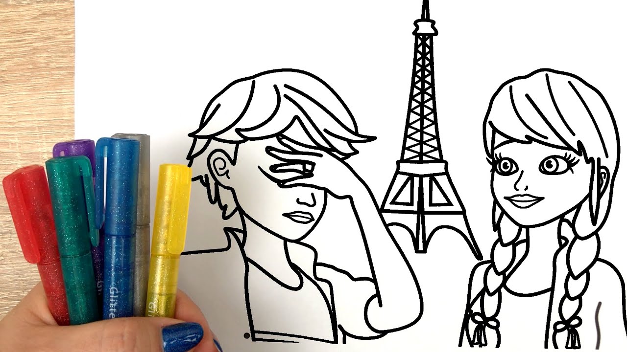 How To Color Miraculous Marinette & Adrien | Glitter Markers - YouTube