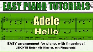 ADELE - Hello - EASY tutorial for piano / fingerings