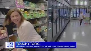 Qld LNP OL Deb Frecklington handles multiple supermarket products amid the Covid-19 outbreak