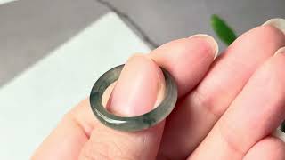 16.5mm A-Grade Natural Blue Floral Jadeite Slim Cut Ring Band No. 162672