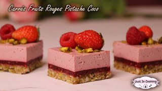 Recette des Carrés Fruits Rouges Pistache et Coco