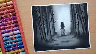 Scary Drawings - How To Draw Scary Ghost Scene with Oil Pastel || Horror Drawing screenshot 5