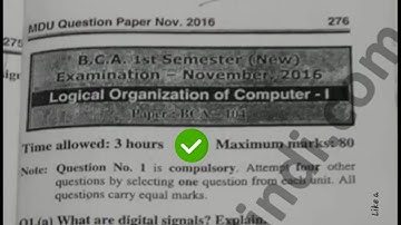 2016 Mdu BCA Logical Organisation 1st Sem Question Paper #MduQuestionPaper