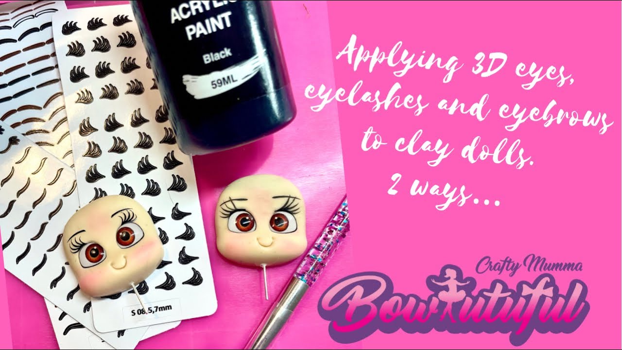 How to use 3D eye stickers and eyelashes on clay doll / hair bow tutorial /  air dry clay tutorial 