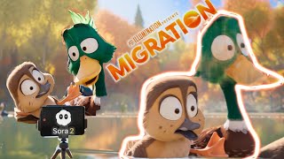 Sora 2 Ai - Dax Mallard & Gwen Mallard First Livestream In The Pond - Illumination Migration Movie 1