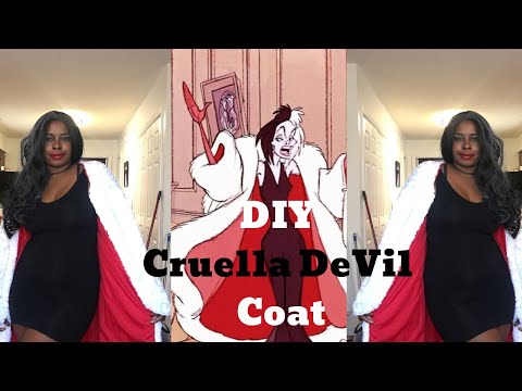 Cruella De Vil Costume, Cruella DeVil Coat Black Dress and Red