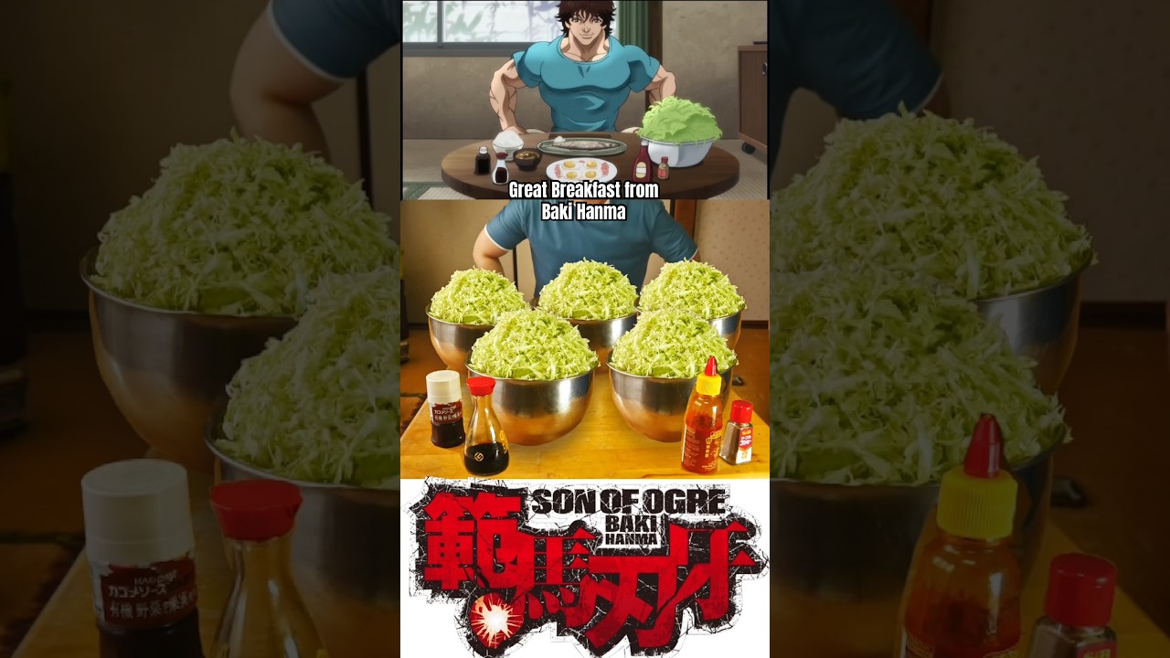 範馬刃牙からごきげんな朝飯（朝食）を再現してみたッッ！！！【山盛りのキャベツ！！！】　Great Breakfast from Baki Hanma #アニメ飯 #animefood