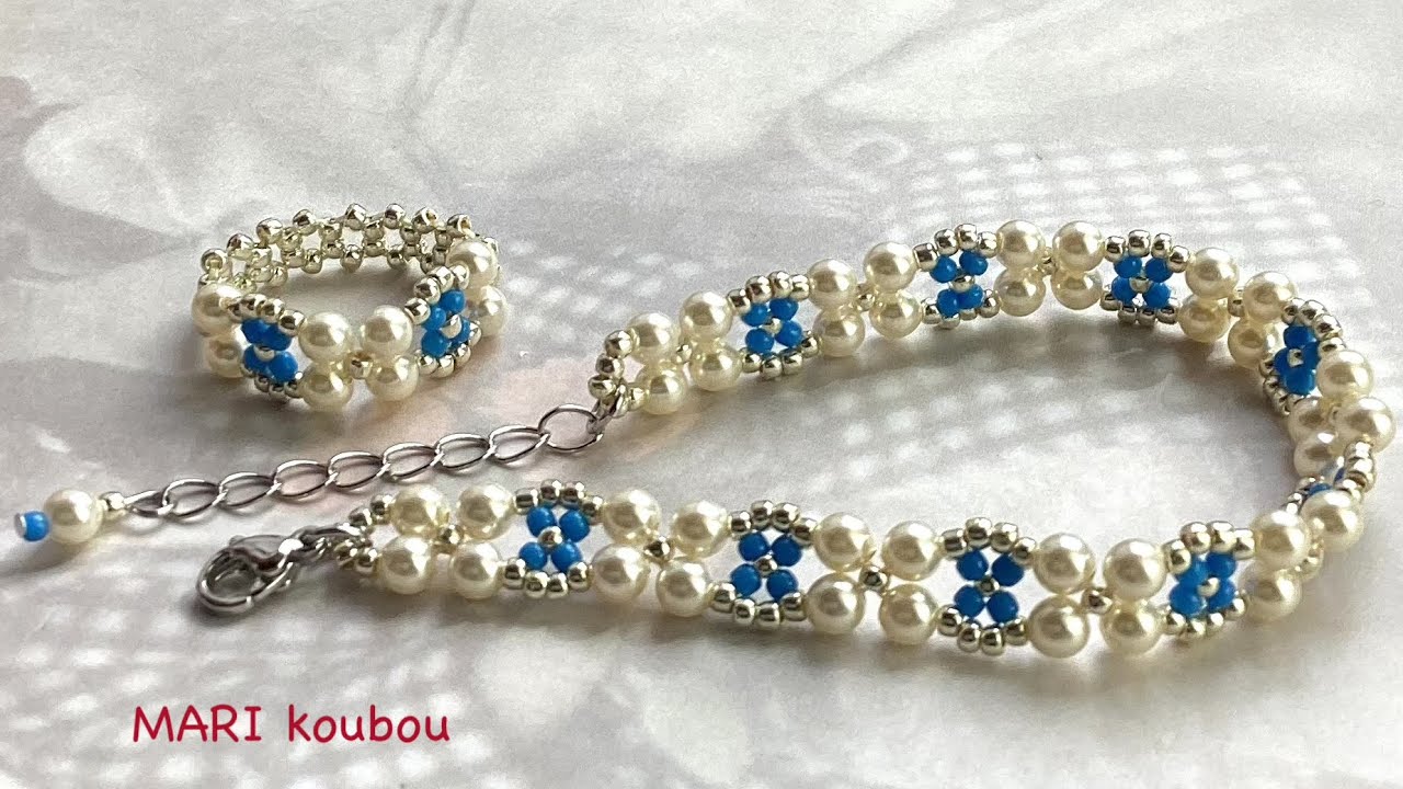 Браслет и кольцо из жемчужин 4 мм.