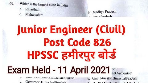J.E. (Civil) Solved exam [Post Code 826] Held - 11 April 2021