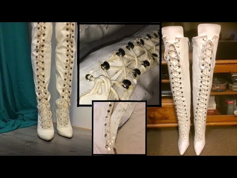 High Heel fantasy: Repaired white thigh high boots