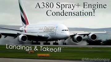 A380 Reverse Thrust SPRAY & Engine CONDENSATION - Wet Wet Wet - Manchester Airport (HD)
