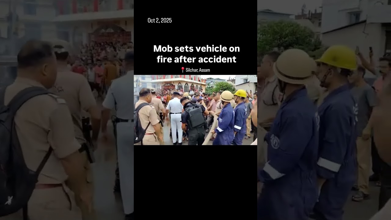 Mob Sets Scorpio on fire after fatal Accident kills 1 in Silchar on Vijaya Dashami | Assam | GPlus