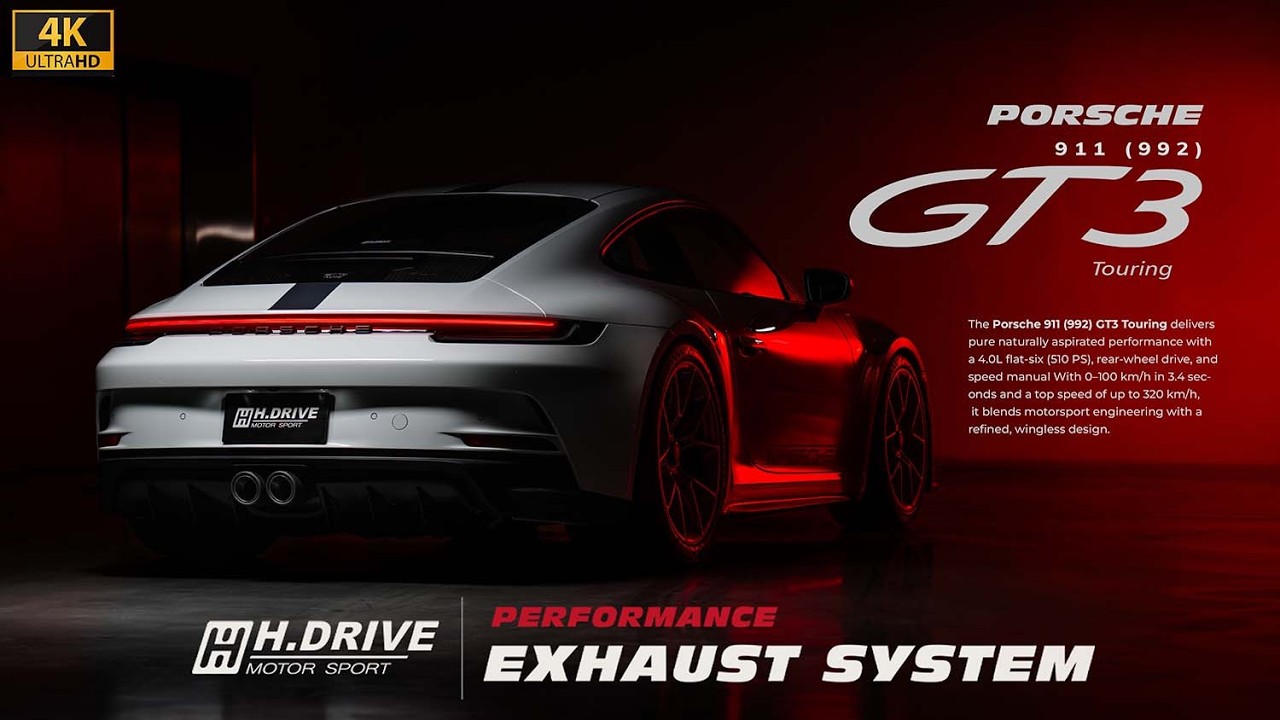 Now Available for Porsche 911 (992) GT3 Touring with H.Drive Titanium Exhaust System + Downpipe 200 cell
