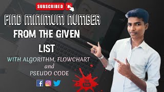 Find the Minimum Number from the Given List with using Algorithm,Flowcharts & PSEUDO Code ||#python