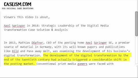 Axel Springer in 2014: Strategic Leadership of the Digital Media Case Solution & Analysis