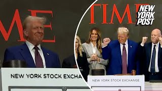 Trump rings opening bell at NYSE in front of Time ‘Person of the Year’ cover