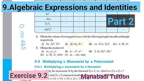 8th class maths| Chapter 9|Algebraic Expressions Identities| Exercise 9.2 |Q no 4&5| part 2