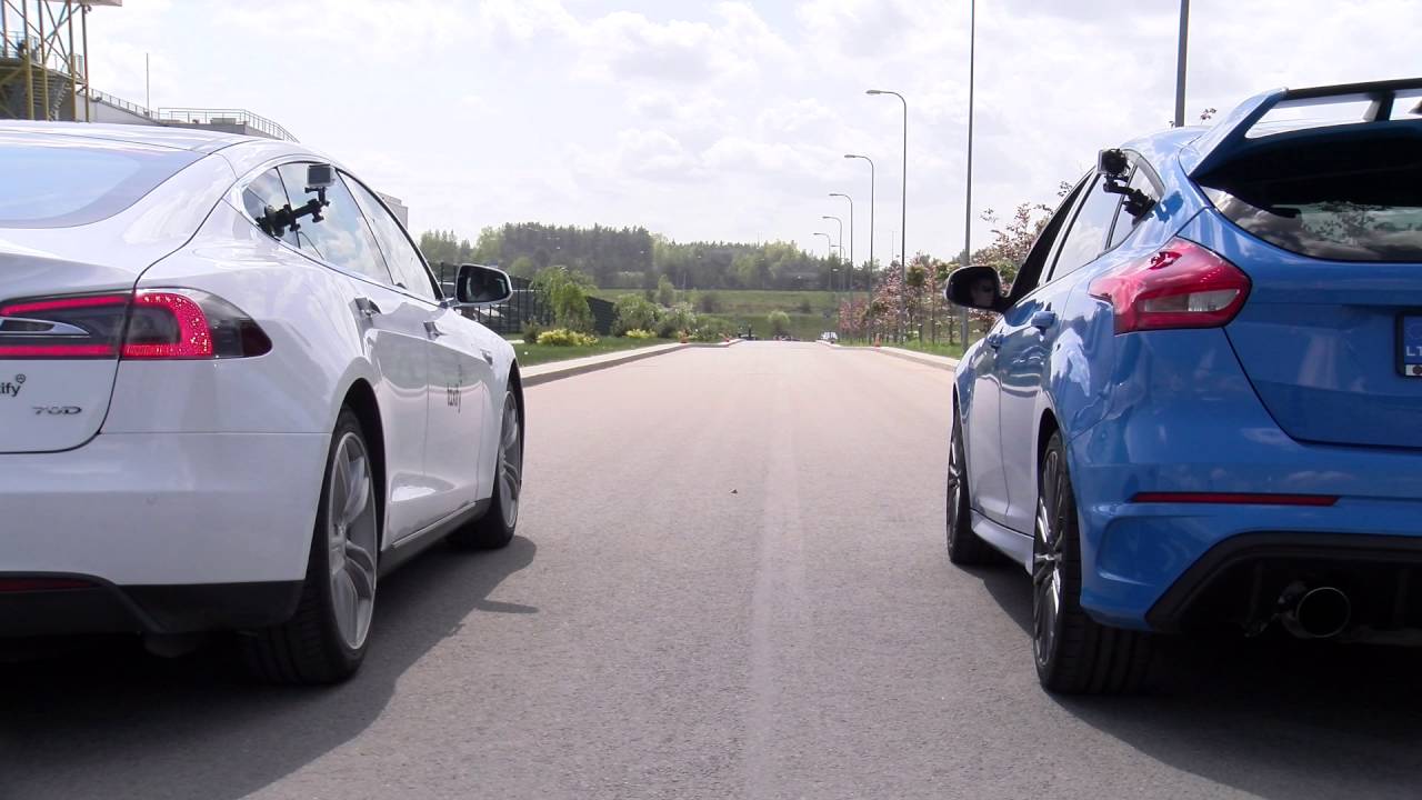 Ford Focus Rs Vs Sti >> Drag race: Tesla Model S 70D vs. Ford Focus RS - YouTube Ford Focus Rs Vs Sti >> Drag race: Tesla Model S 70D vs. Ford Focus RS - YouTube
